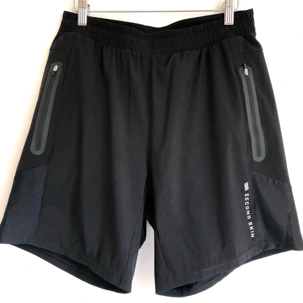 Second Skin Black Compression Lined Workout Athletic Shorts Size Large